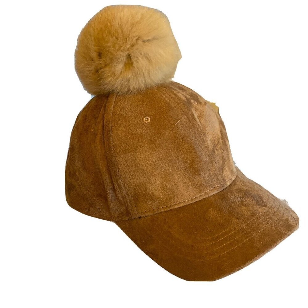 Angela & William Baseball Cap Brown Faux Suede Pom Pom‎ Hat CP2391 One Size